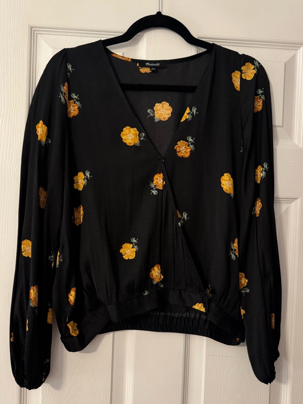 Madewell Black Floral Wrap Blouse